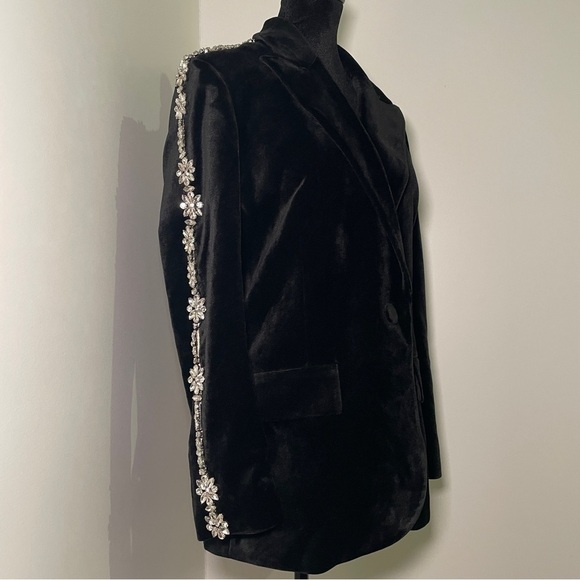 Nadine Merabi- Davina Black Blazer Satin Velvet Embellished Size 6 Evening - Picture 3 of 16